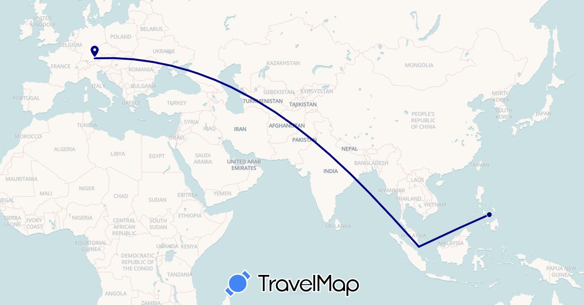 TravelMap itinerary: driving in Germany, Philippines, Singapore (Asia, Europe)